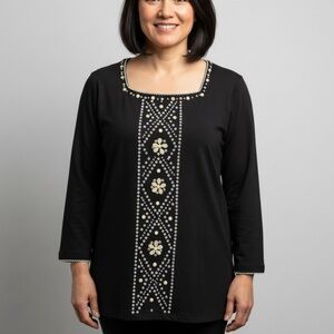 Alfred Dunner PL Black 3/4 Sleeve Top NWT